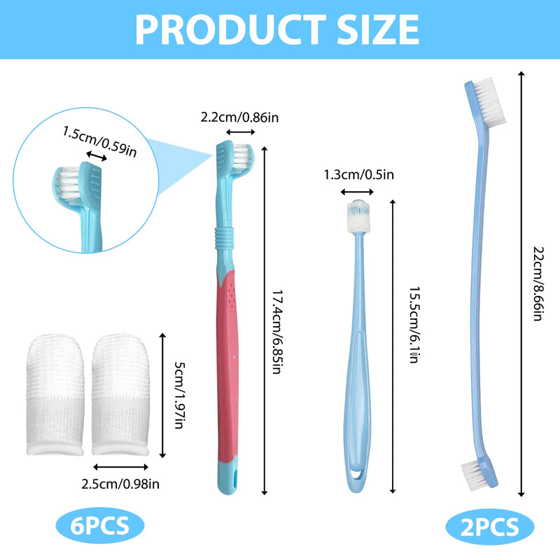 10 Piece Dog Toothbrush Set, 6 Finger Toothbrushes Dog, 1 Three-sided & 2 Double Head Toothbrush & 1 Round Toothbrush for Full Dental Care, for Small, Medium and Large Pets