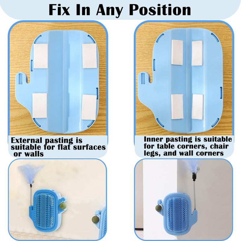 3-in-1 Cat Self Groomer Brush – Wall Corner Cat Scratch Pad with Catnip Ball & Feather Toy, Cactus-Style Wall Brush for Indoor Cats, Cats Massager & Face Scratchers for Fur Pets Blue - PawsPlanet Australia