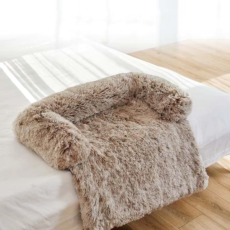 Plush Pet Couch Cover Rug with Non-Slip Base, Shaggy Pet Rug (Beige, Small 24.5" L x 24.5" W x 6" H) Beige - PawsPlanet Australia