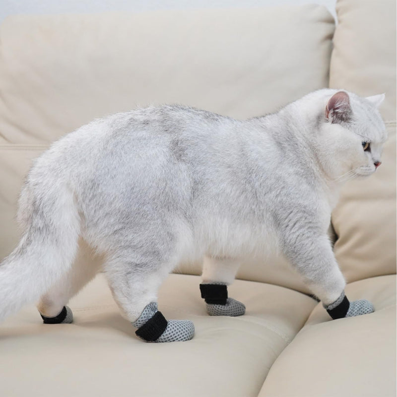 HDKUW Cat Anti-Scratch Shoes, Pet Scratch Deterrent Boots for Cats Small Dogs, Grooming Cat Accessories Nail Gloves, Adjustable Cat Claw Cover for Bathing Shaving Treatment Checking Gray S Paw Width:1.1"-1.3" - PawsPlanet Australia