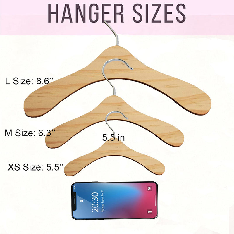 5 Pack Kids Hangers Baby Hanger Wooden ,8.6 INCH Pet Clothes Hangers for for Dog Cat Baby Toddler Kids Little Hangers for Doll Dress Clothes Gown Outfit Holders Accessories (L) 8.66*0.19*5.1 INCH