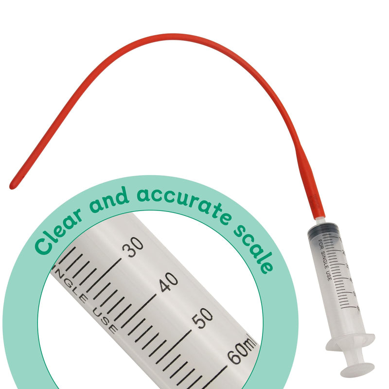 Lamb and Goat Kid Feeding Kit 2-Tube (16 FR), 1-Syringe 60ml Reusable Drench Goat Syringe for Lamb, Dog, Sheep,Piglet,Rabbit Feeding (16''L Red Tube) - PawsPlanet Australia