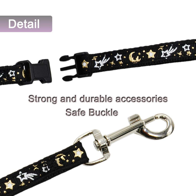 Cat Harness and Leash Set for Outdoor Walking Escape Proof Adjustable Soft Safety Strap with Golden Star and Moon Design Glow in The Dark Black XL - PawsPlanet Australia