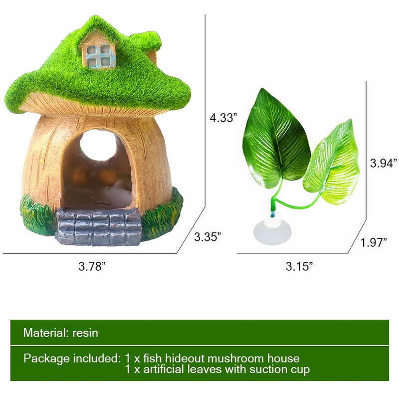 WINGOFFLY® Resin Fish Hideout House Mushroom with Artificial Leaves Betta Fish Shelter Fish Hide House Shrimp Hideout Cave Betta Fish Hide Cave for Aquarium Fish Tank Decor - PawsPlanet Australia