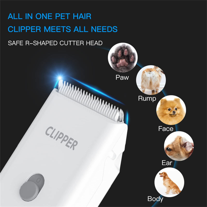 2-in-1 Professional Dog Grooming Kit - Low Noise, Waterproof, USB Rechargeable, and Safe Ceramic Blade - Gift for Dogs and Cats (White) Map005-white - PawsPlanet Australia
