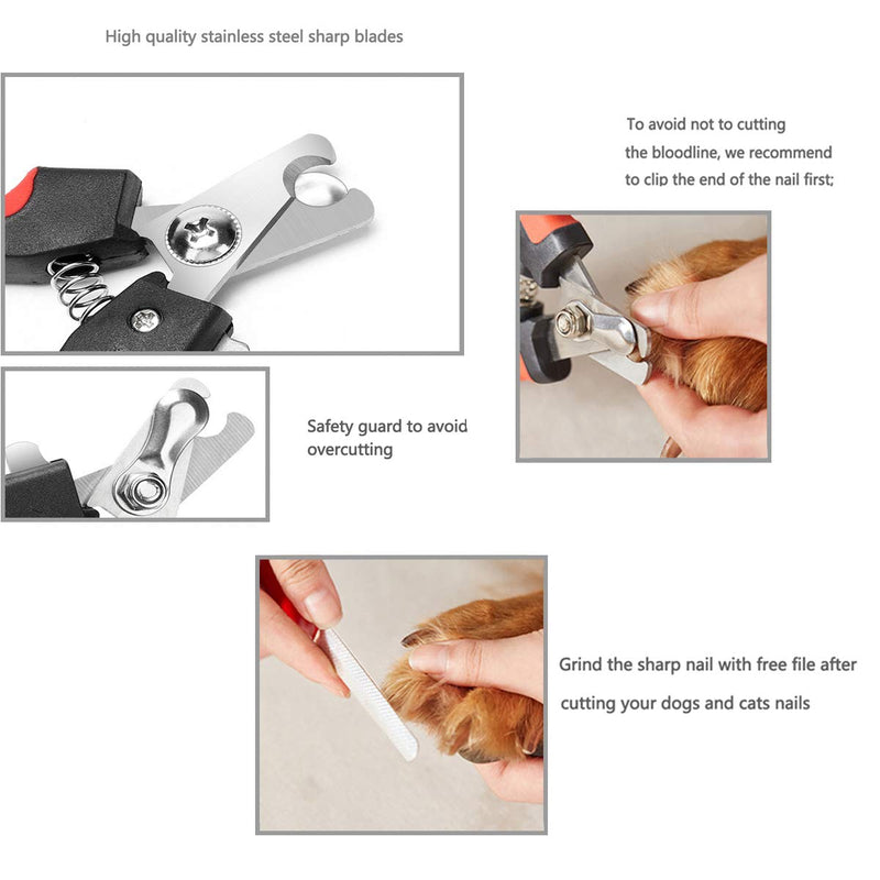 Pet Nail Clippers and Trimmers Set Safety Guard to Avoid Over Cutting Razor Sharp Blades Grooming Tool for All Small Large Dog Cat Red - PawsPlanet Australia