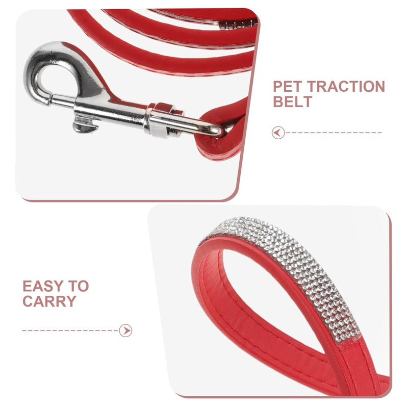 balacoo Red Rhinestone Dog Leash for Small Dogs Pu Leather Training Walking Jogging Outdoor Use Sparkly Studded Pet Leash - PawsPlanet Australia