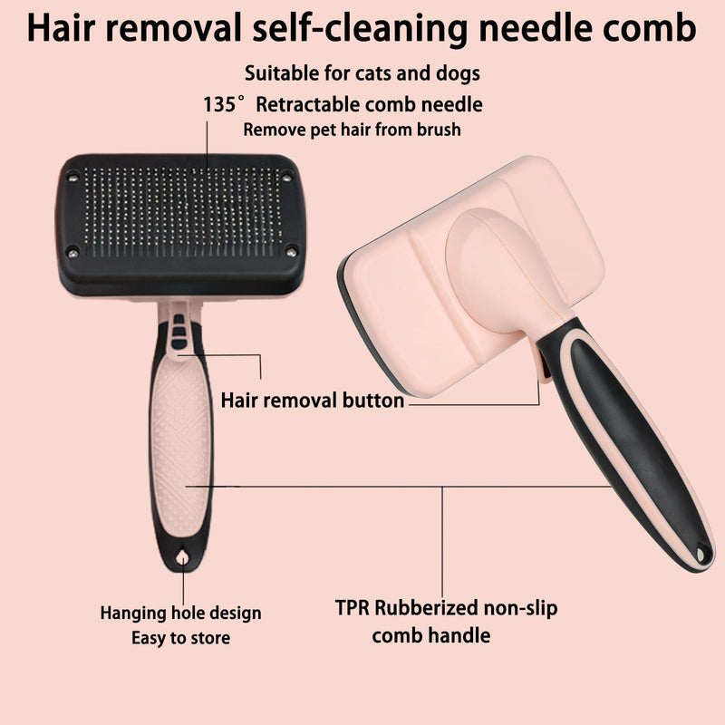 Skin-Friendly Grooming and Deshedding Brush for Dogs, Cats, and Puppies - Self-Cleaning, Easy to Use (Pink) Pink - PawsPlanet Australia