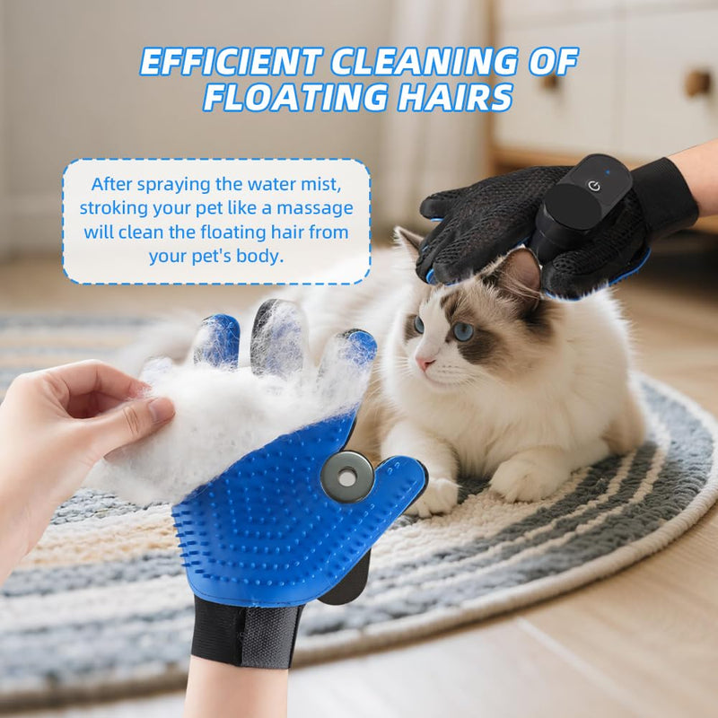 OneNine Upgrade Efficient Pet Hair Remover Glove, Cat & Dog Grooming Gloves for Shedding, Pet Steam Grooming Gloves, Deshedding Steam Glove, Upgrade Spray Cat Grooming Brushes (Blue) - PawsPlanet Australia