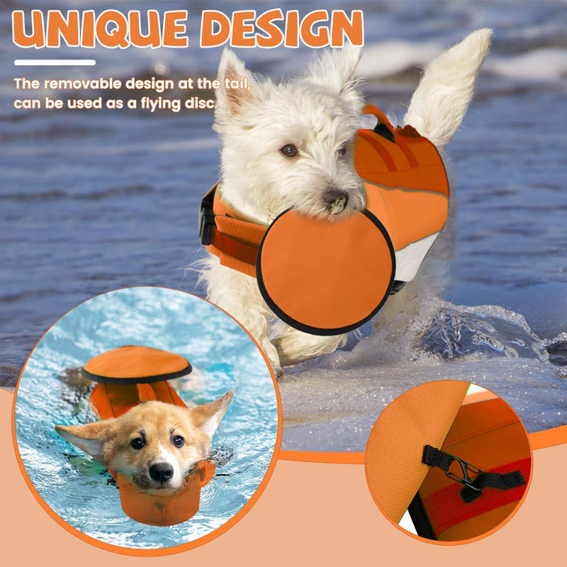 EMUST Dog Swimming Vest, Dog Life Jackets, Ripstop Dog Lifesaver with Rescue Handle, Adjustable Dog Flotation Vest for French Bulldog, Dachshund, Corgi, Orange, M Medium - PawsPlanet Australia