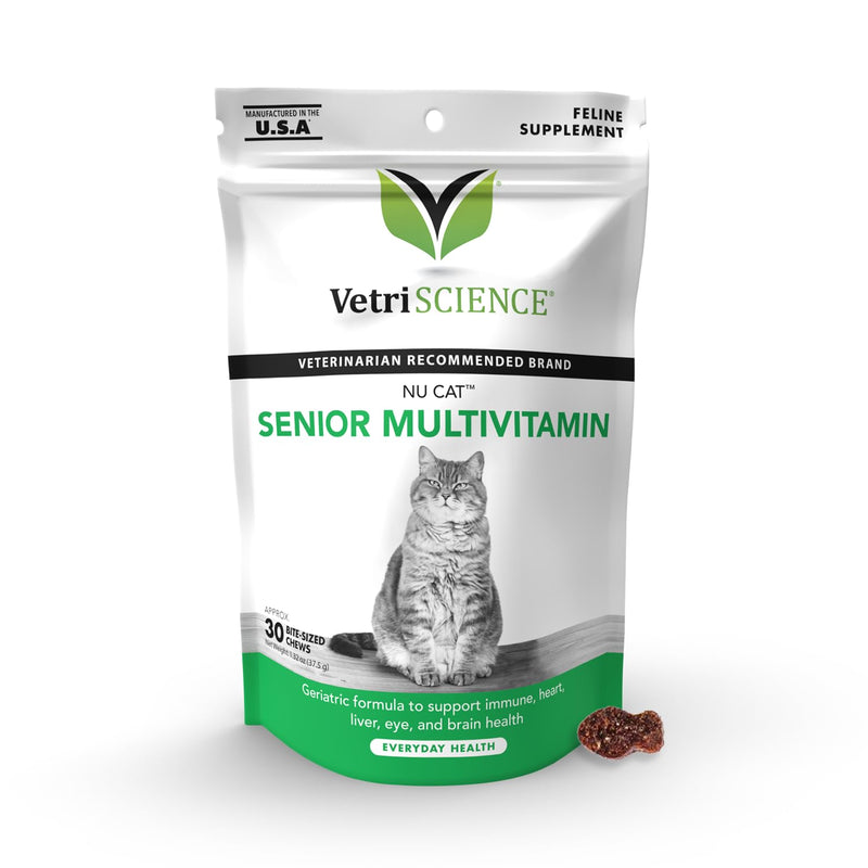 VetriScience Nu Cat Senior Multivitamin with Lysine for Cats - 30 Chews - Cat Supplements & Vitamins Designed to Support Heart, Eye and Brain Function, Immunity and Liver Health in Senior Cats For Senior Cats