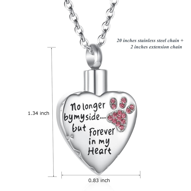 Fashion Pet Cremation Jewelry Stainess Steel Heart Keepsake Ashes Necklace Dog Cat Paw Memorial Urn Pendant Pink
