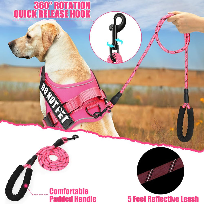 Dog Vest Harness and Leash Set, Animire Reflective Service Dog Vest with 10 Patches, 3 Rings No Choke Pet Vest for Leash Placement, in Training Dog Harness for Small Medium Large Dogs(Hot Pink,S) Small(Chest: 15.5-22 Inch) Hot Pink - PawsPlanet Australia