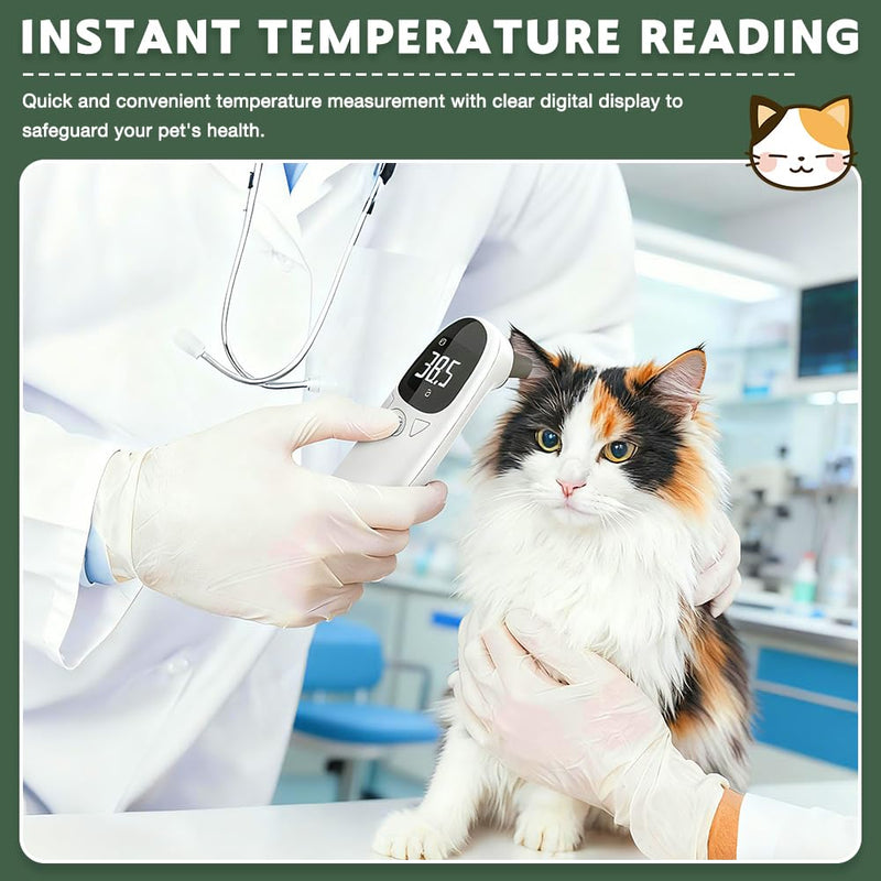 Ear Thermometer Dog Fever Thermometer with LED Display, 12.8 x 3.9 cm Portable Fever Thermometer Ear, Fever Detection for Cats, Dogs, Cows, Ferd (White)