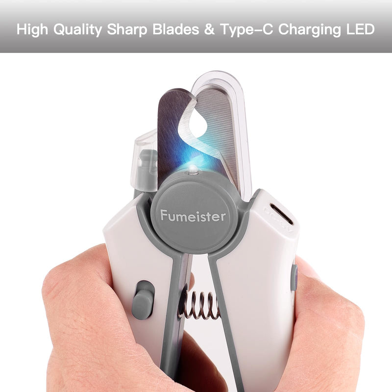 Type-C Rechargeable Dog & Cat Nail Clippers - LED Pet Nail Trimmer with Built-in Nail File, Extra Sharp Blades for Small & Medium Dogs, Indoor Cats (White-Gray) White-gray - PawsPlanet Australia
