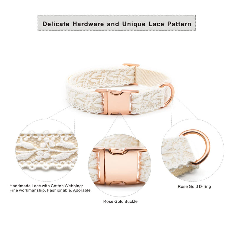 Dog Collar and Leash Set, Cotton Lace Handmade 4-5 FT Adjustable Comfortable Unique Collars and Leashes for Small Medium Large Dogs Small (2-Piece Set, Width: 1 inch) Beige