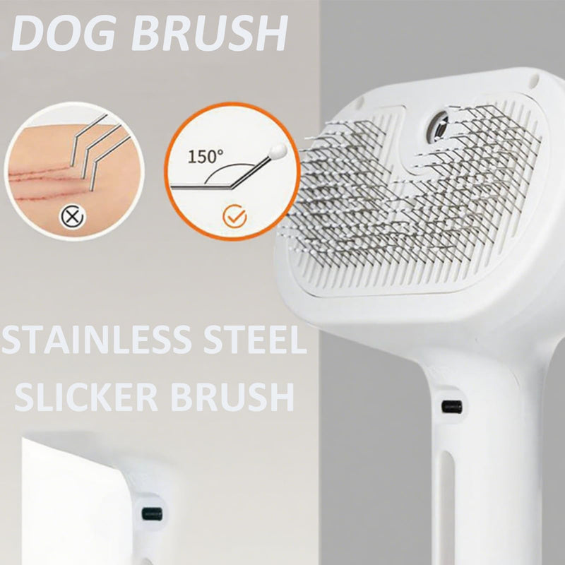 Fresh Fur Shower Brush, 3-in-1 Self-Cleaning Steamy Pet Brush for Dogs & Cats – Grooming Tool for Long & Short Hair, Removes Loose Hair and Reduces Shedding (White) White - PawsPlanet Australia