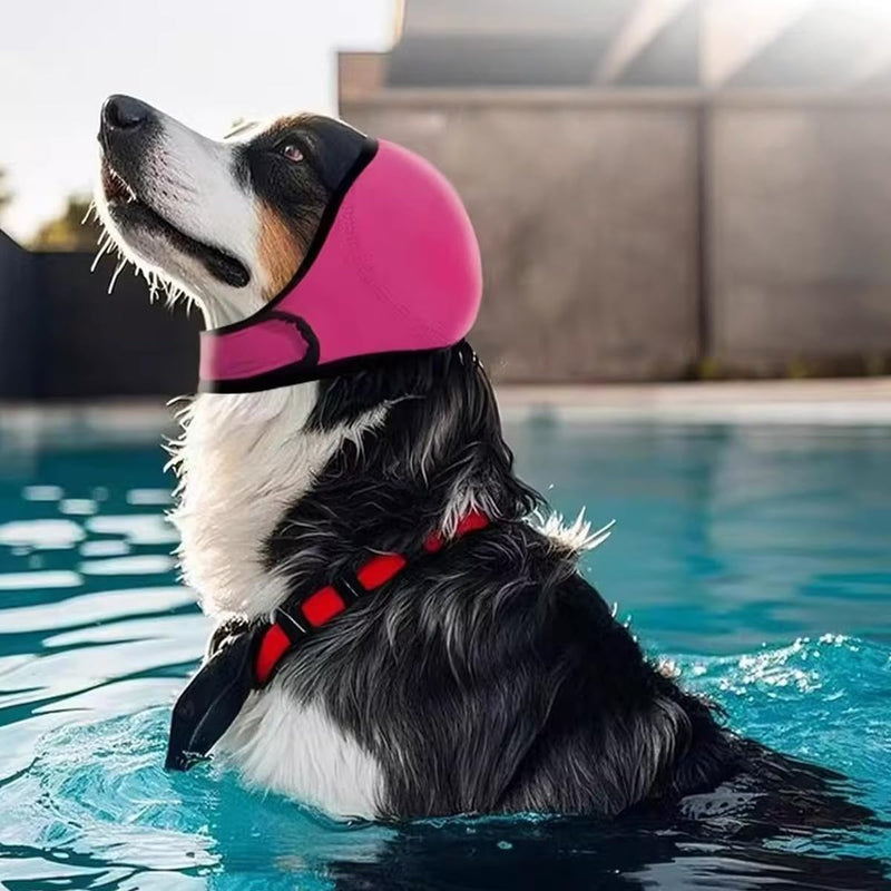Ubric Dog Ear Defenders, Waterproof Adjustable Pet Ear Muffs Noise Protection for Cold, Grooming, Bathing, Swimming, Anxiety Relief (Rose Red, S)