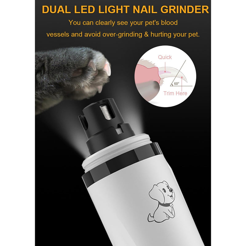 Silent Groom Pro for Dogs, 3 Speed Dog Nail Grinders, Silent Groom Pro Dog Nails with Led Lights, Rechargeable USB Charging Pet Nail Grinder, with Replacement Grinding Heads for Dogs, Cat White-A