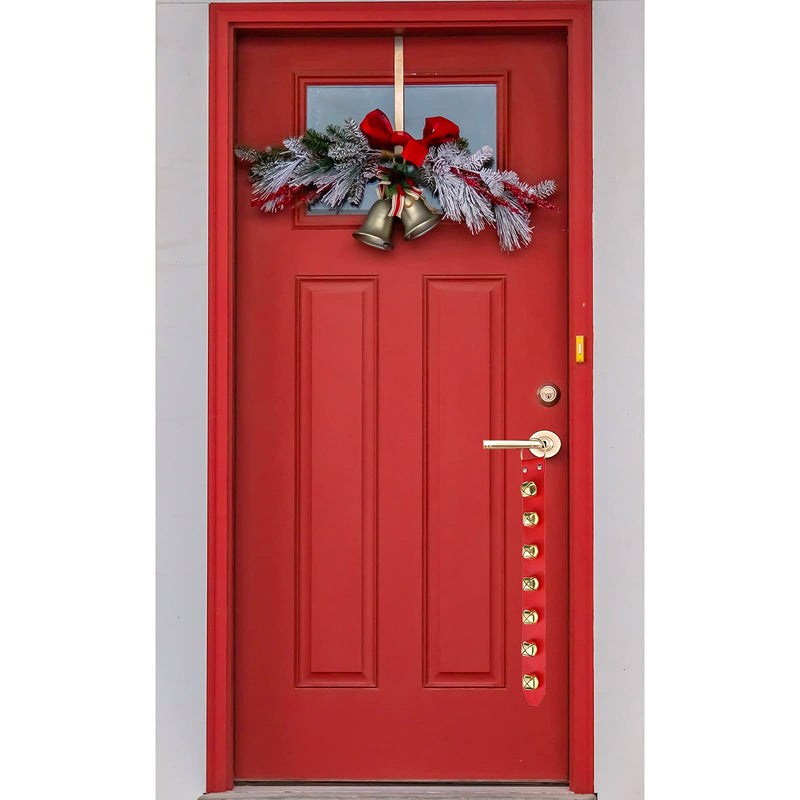 Frienda Hanging Bells 7-Bell Dog Doorbells for Door Knob Faux Leather Belts Go Outside Dog Bells Christmas Decor and Holiday Home Decorations, 18.7 x 1.8 x 1 Inches (Red with Gold) Red With Gold - PawsPlanet Australia