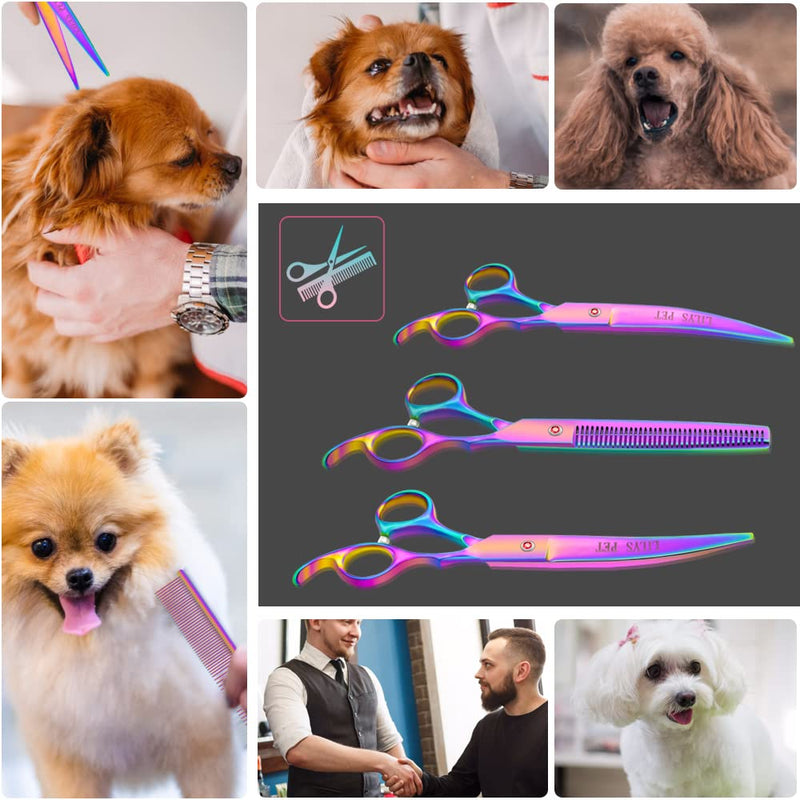LILYS PET Professional PET DOG Grooming Coated Titanium scissors suit Cutting&Curved&Thinning shears (7.0 inches, Rainbow)… 7.0 inches - PawsPlanet Australia