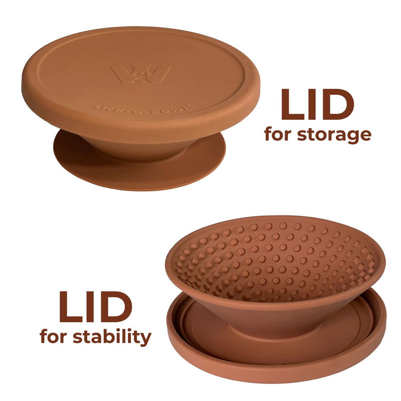 Lick-a-Bowl for Dogs and Cats, Cat Slow Feeder, Dog Lick Bowl with Lid, 3 Shape, Silicone Pet Licking Mat, XL Suction Cup for Spill Prevention - Raw Sienna - PawsPlanet Australia