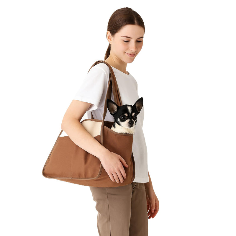 Dog Cat Purse Carrier for Small Pets, Dog Carrier with Secure Harness Clip, Zipper Closure Small Dog Cat Bag Carrier for Pets-Brown, Up to 15 Lbs Brown