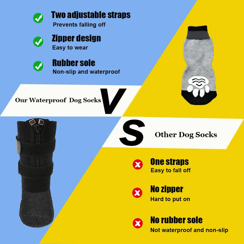 Waterproof Grip Dog Shoes,Anti-Slip Dog Socks Boots,Zipper Dogs Booties Paw Protectors for Hardwood Floor,Indoor and Outdoor for Small Medium Large Dogs Black Size 3