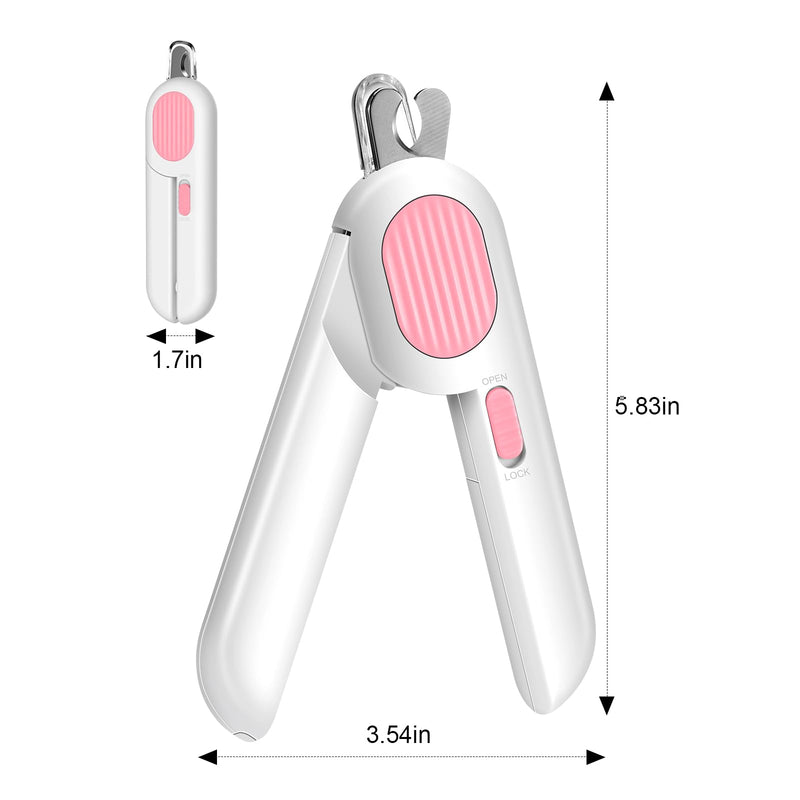 Odoland Cat Nail Clipper with LED Light and Nail File, Dog Claw Trimmer with Bright Light to Avoid Excessive Cutting - Pet Grooming Tool for Tiny Dog Cat Kitten Bunny Rabbit Pink - PawsPlanet Australia