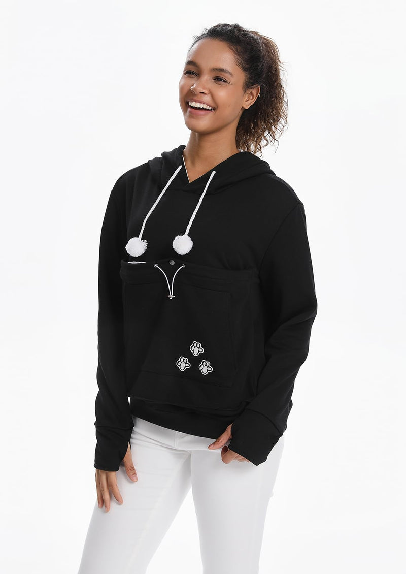 Cat Pouch Hoodie Kitten Puppy Holder Pullover Top Large Pouch Pet Carrier Sweatshirt for Women Black 4X-Large - PawsPlanet Australia