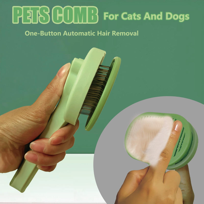 Demiya Cat Grooming Brush with Ergonomic Handle, Green Plastic Pet Brush for Cats & Dogs, Hair Shedding and Deshedding Tool for Long & Short Haired Pets (Green)