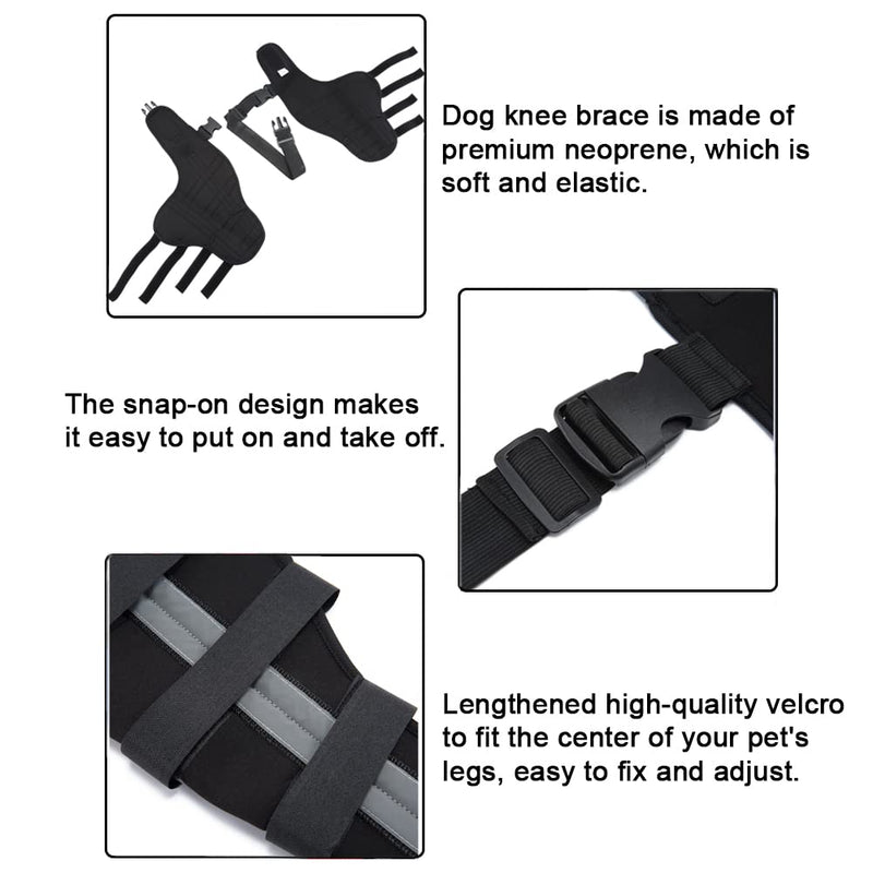 Dog Knee Brace Adjustable Dog Double Rear Leg Brace with Metal Hinged Flexible Support and Reflective Seat Belts Dog Acl Brace Hind Leg Black (M) Medium - PawsPlanet Australia