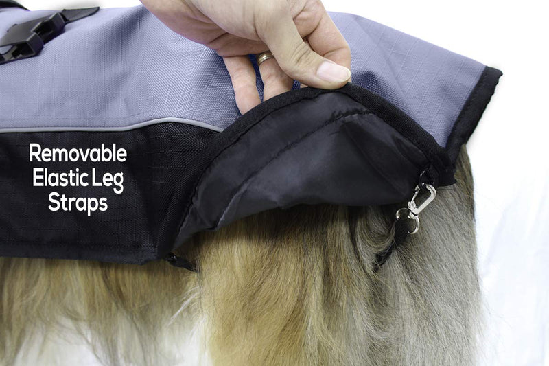 Derby Originals Ruff Pup 1200D Ripstop Waterproof Reflective Winter Dog Coat with Neck Cover and Harness Compatible Opening 220G 26" Charcoal/Black - PawsPlanet Australia