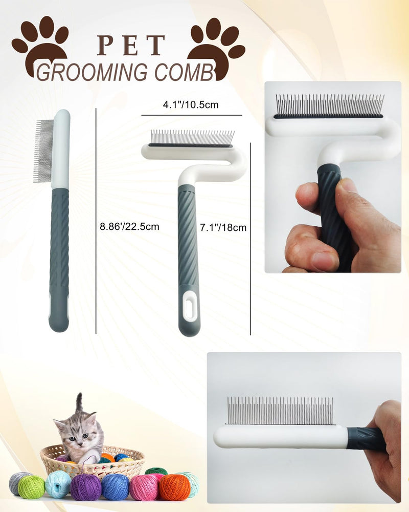 2 PCS Pet Comb with Long & Short Stainless Steel Teeth,Flea and Tick Comb for Dogs & Cats,Pet Grooming Brush for Short&Long Hair,2 different shapes with Rubber Handle - PawsPlanet Australia