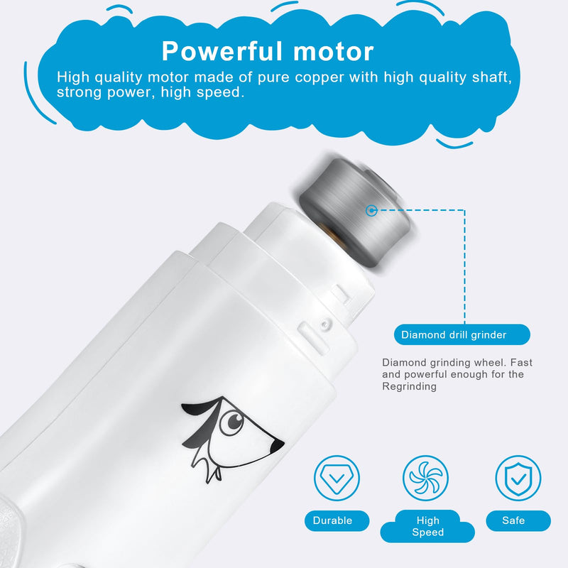 Brifit Dog Nail Grinder, Dog Electric Nail File Grinders, Ultra Quiet Paws Electric Nail Grinder Grooming Kit, Professional Pet Nail Trimmer for Dogs, Cats, Pet and Other Medium & Small Pets White-Blue - PawsPlanet Australia