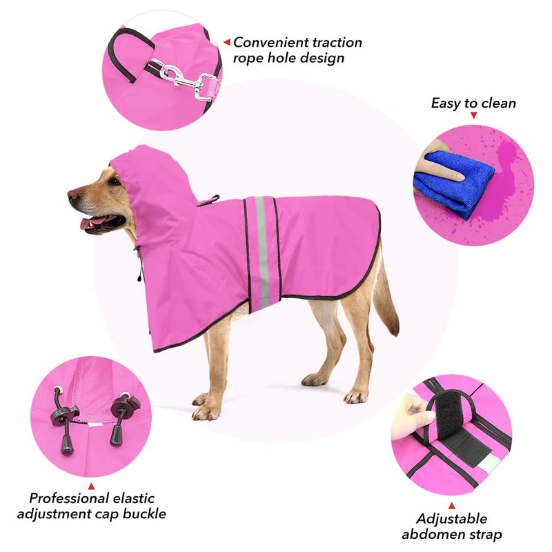 Waterproof Dog Rain coat - Reflective Adjustable Pet Raincoat Jacket, Lightweight Dog Hooded Poncho RainCoats for Small to X- Large Dogs and Puppies (Pink, Medium) Pink