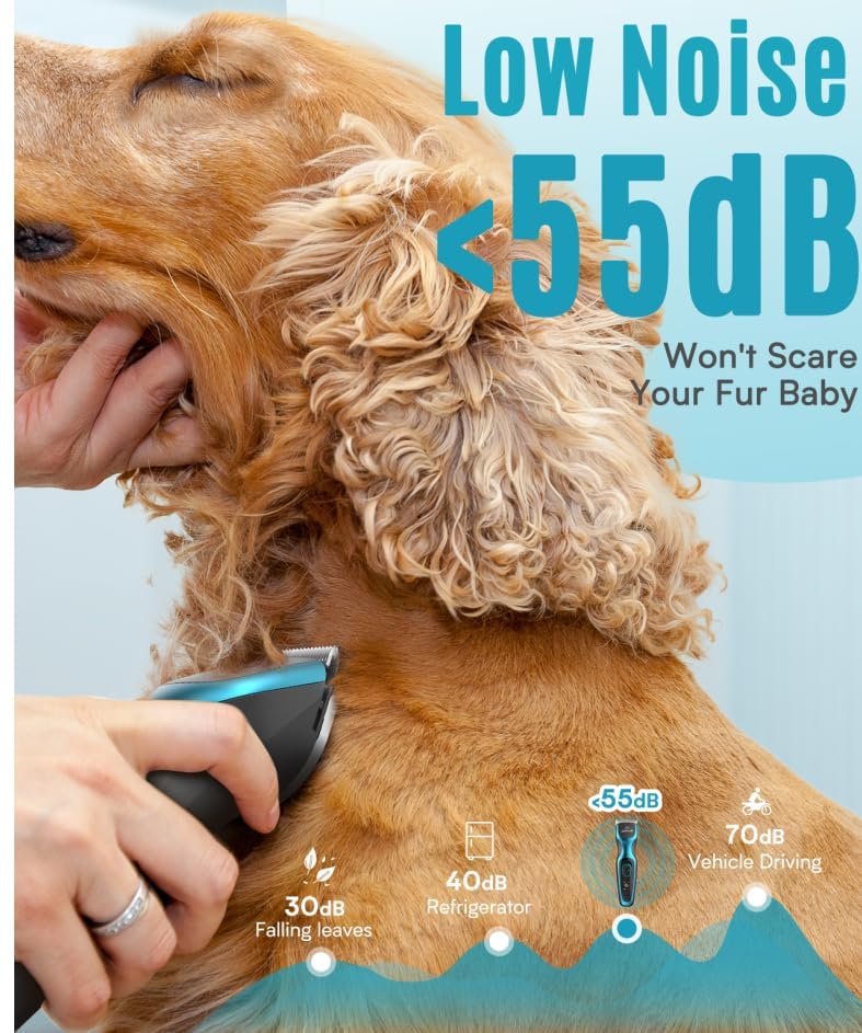 oneisall Dog Clippers Professional for Thick Hair, Heavy-Duty Grooming Kits with Detachable Metal Blade, Low Noise, 210 Min Run Time, Cordless Pet Shaver for Cockapoo Poodles DTJ-001