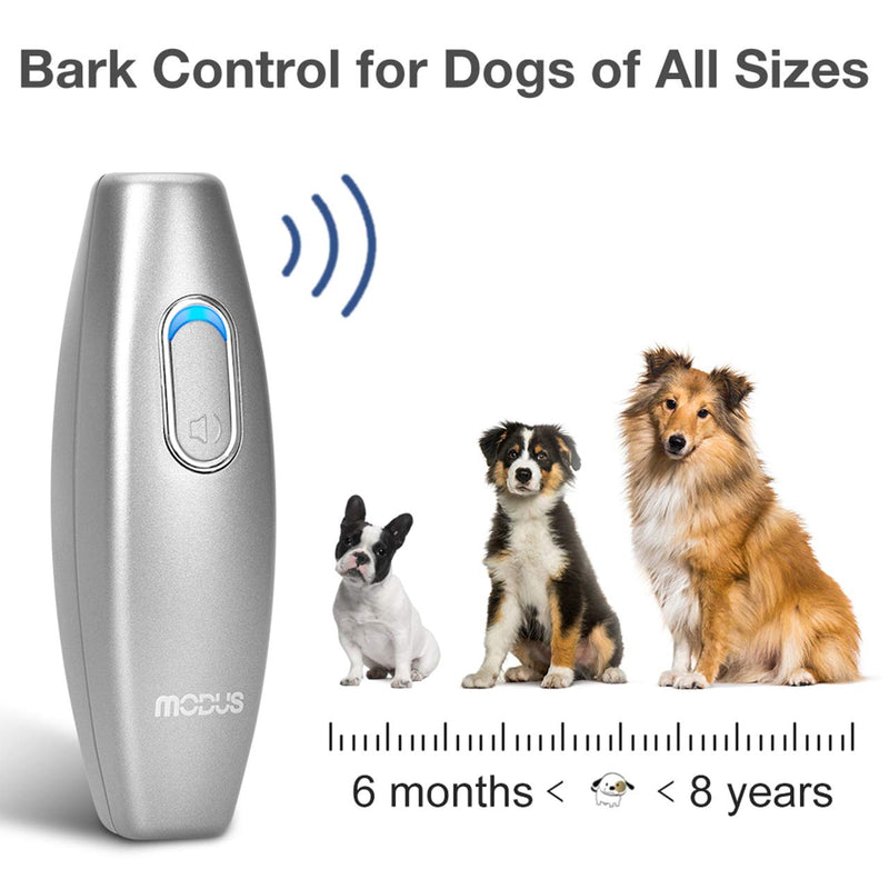 MODUS Bark Control Device - Anti Barking Device, 2-in-1 Dog Training Tool, 16.4 Ft Large Control Range, Safe to Use, Dog Silencer Dogs, Ultrasonic Dog Whistle Indoor&Outdoor Silver - PawsPlanet Australia