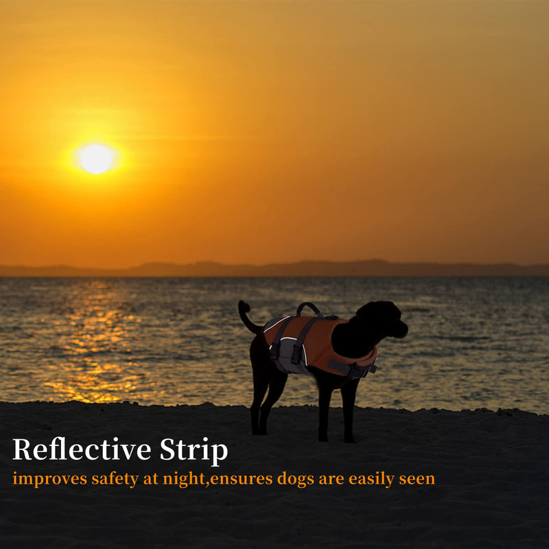 Dog Life Jacket - Reflective Adjustable Vest With Rescue Handle for Swimming and Boating - Ripstop Pet Safety Preserver for Small, Medium and Large Dogs Orange X-Large - PawsPlanet Australia