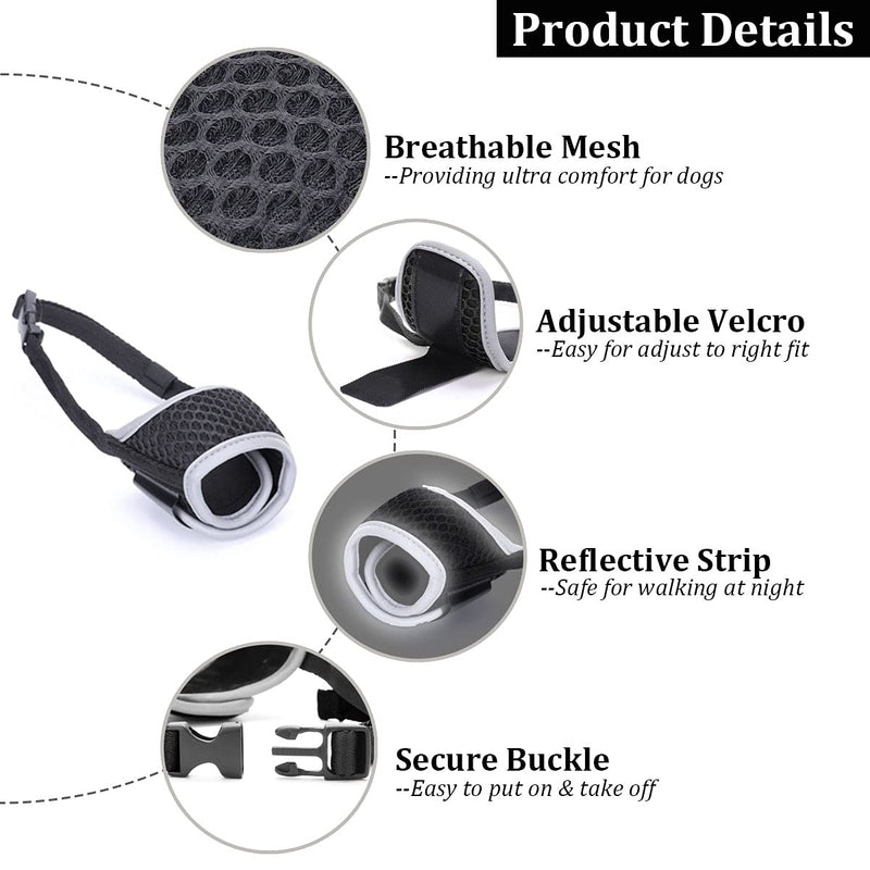 Dog Muzzle, Soft Muzzle for Small Medium Dogs Dachshund Corgi Poodle, Adjustable Reflective Muzzles for Biting Chewing and Grooming, Breathable Mesh M-(Snout 5.5-7.9'') Black - PawsPlanet Australia