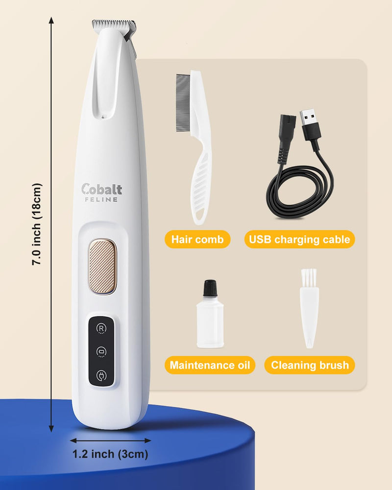 Dog Paw Trimmer with LED Light, 35 dB Low Noise Waterproof Rechargeable Pet Paw Trimmer for Pet Paws, Ears, Rump, Face, Eyes (White) White - PawsPlanet Australia