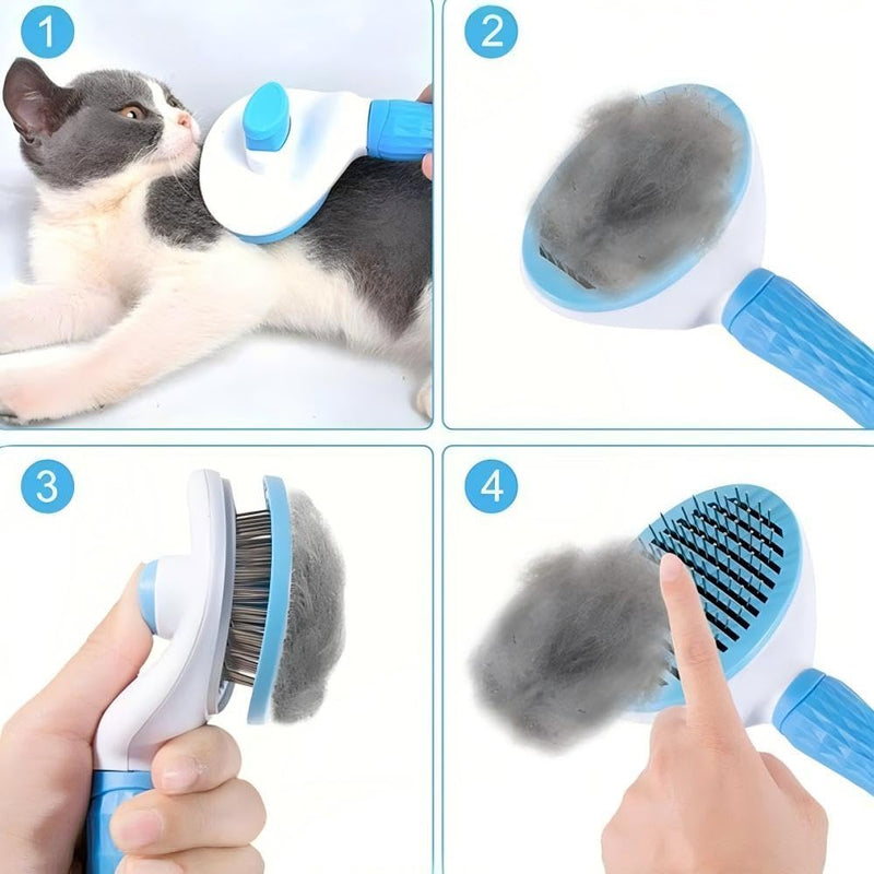 Cat Hair Brush, Cat Brush for Shedding with Metal Comb, Self Cleaning Pet Hair Brush with Release Button - Skin Friendly Deshedding Grooming Brush for Short and Long Haired Cats Blue - PawsPlanet Australia