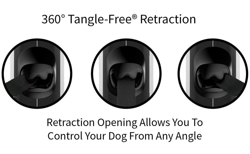 TUG 360° Tangle-Free Retractable Dog Lead for Up to 25 kg Dogs | 5 m Strong Nylon Tape/Ribbon (Medium, Black) Medium - PawsPlanet Australia