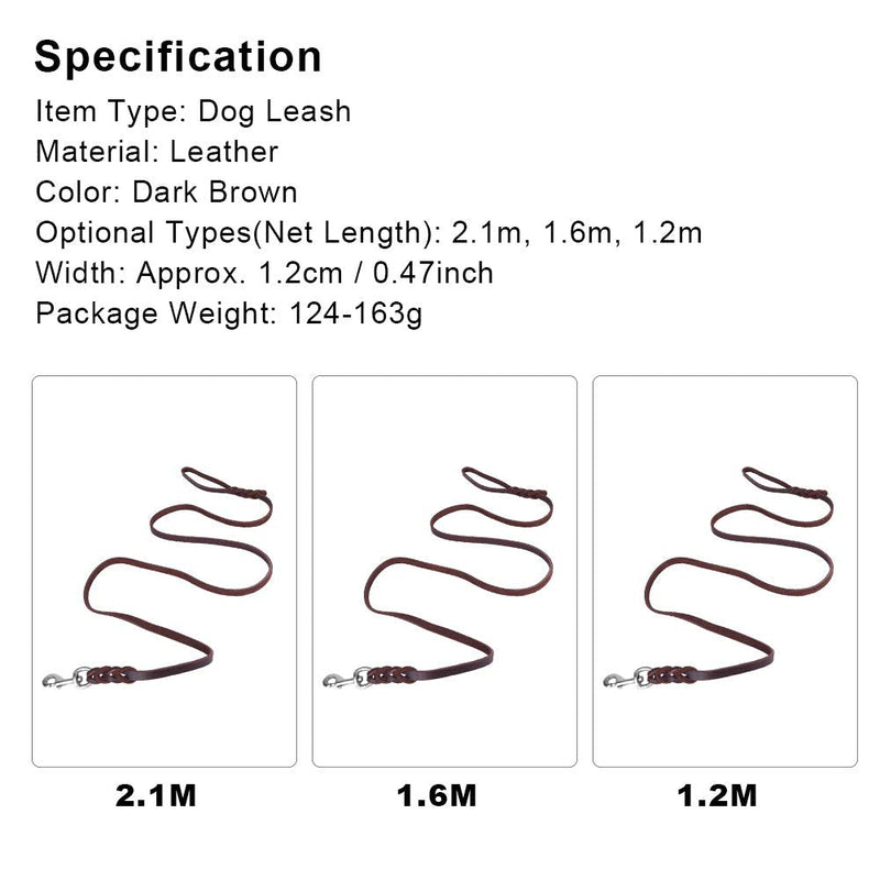 Leather Dog Lead Braided Brown Leather Pet Leash Dog Training Lead Rope Pet Walking Leads for Medium Large Dogs (6.89ft) 2.1m