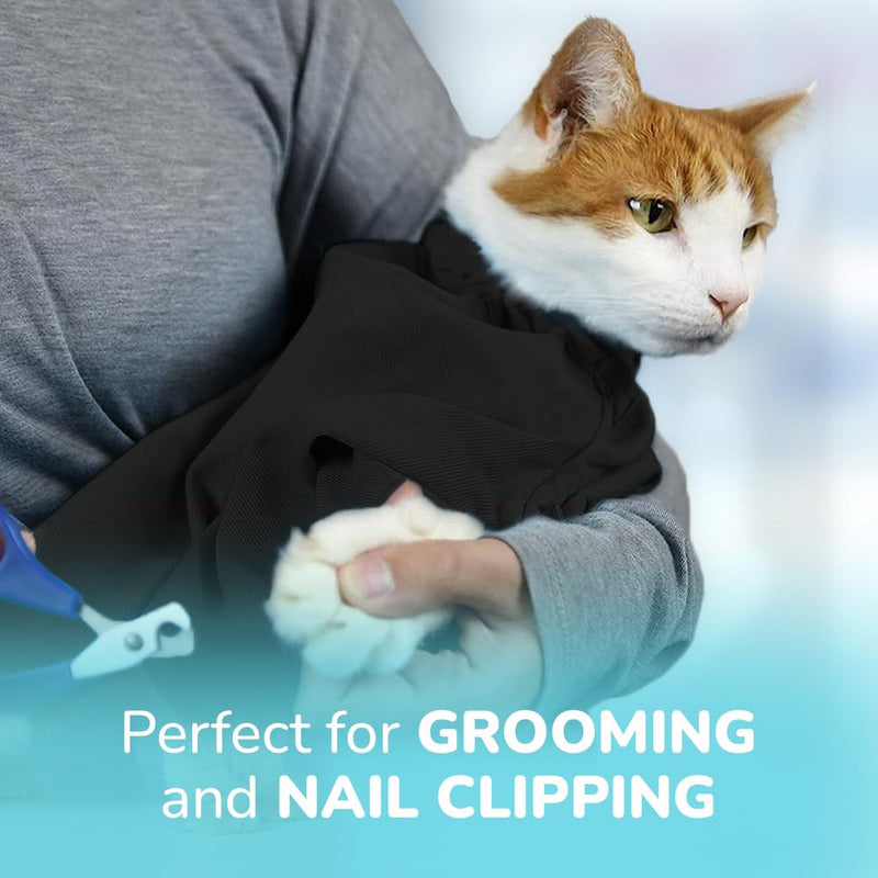 Cat-in-the-Bag Cozy Comfort Carrier - Small Charcoal Grey Cat Carrier Bag, Soft Cat Carrier and Cat Wrap for Nail Clipping, Vet Visits, Medication Administration, Dental Care, and Traveling Small (for cats under 10 lbs.) - PawsPlanet Australia