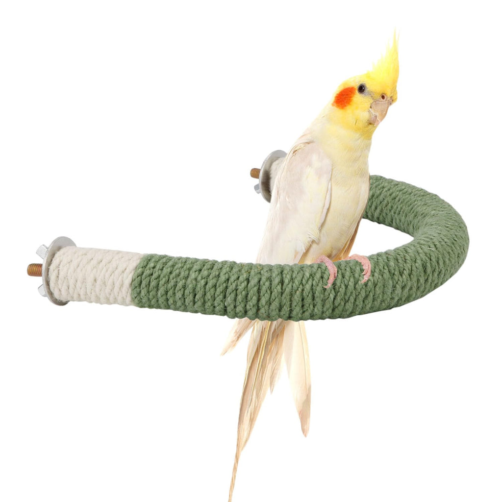 Hypeety Bird Perches Parrot U Shape Natural Wood Hemp Rope Stand Perch Bird Stick Paw Grinding Perch Birdcage Accessories Perch Standing Toy for Budgies Parakeet Cockatiel Conures Green 7.4x5.9'' - PawsPlanet Australia