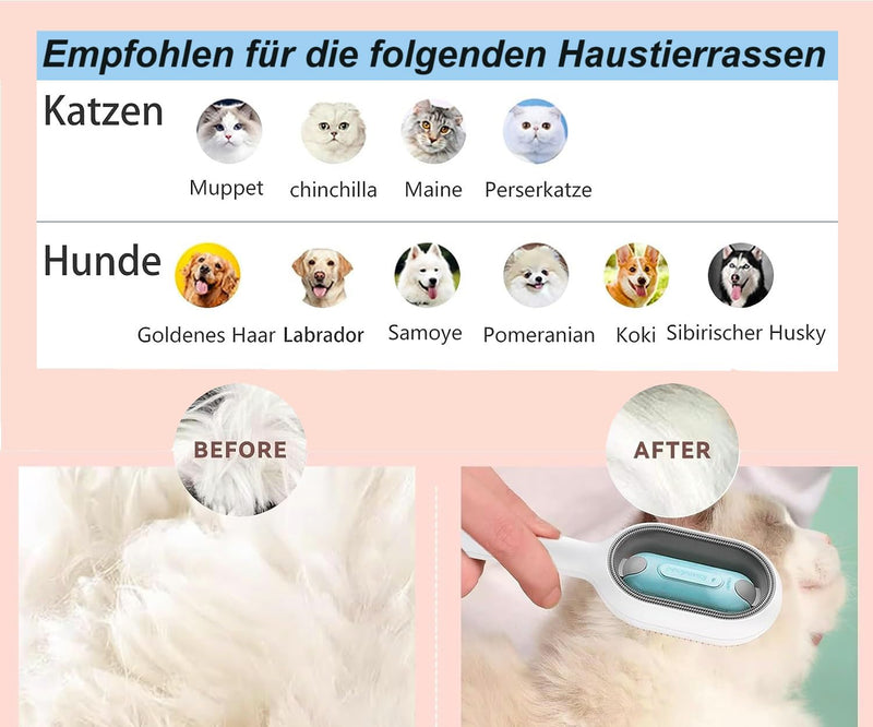 Dog Brush with Water Tank, 2-Piece Multi-Purpose Pet Cleaning Brush, 4-in-1 Pet Hair Cleaning Brush, Universal Pet Knot Remover (Blue + Pink) - PawsPlanet Australia