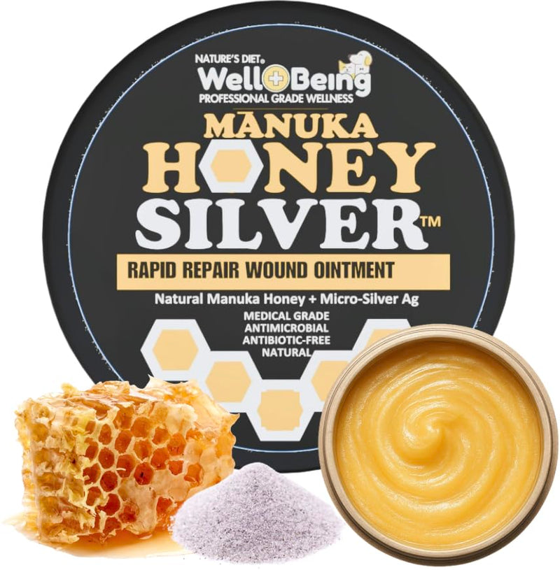 Well-Being Manuka Honey Silver Rapid Wound Repair Ointment For Dogs, Cats and Horses Superior Healing Qualities For Rapid Repair Of Cuts, Surgical Inscisions, Abrasions Prevents Infection 2 Ounce