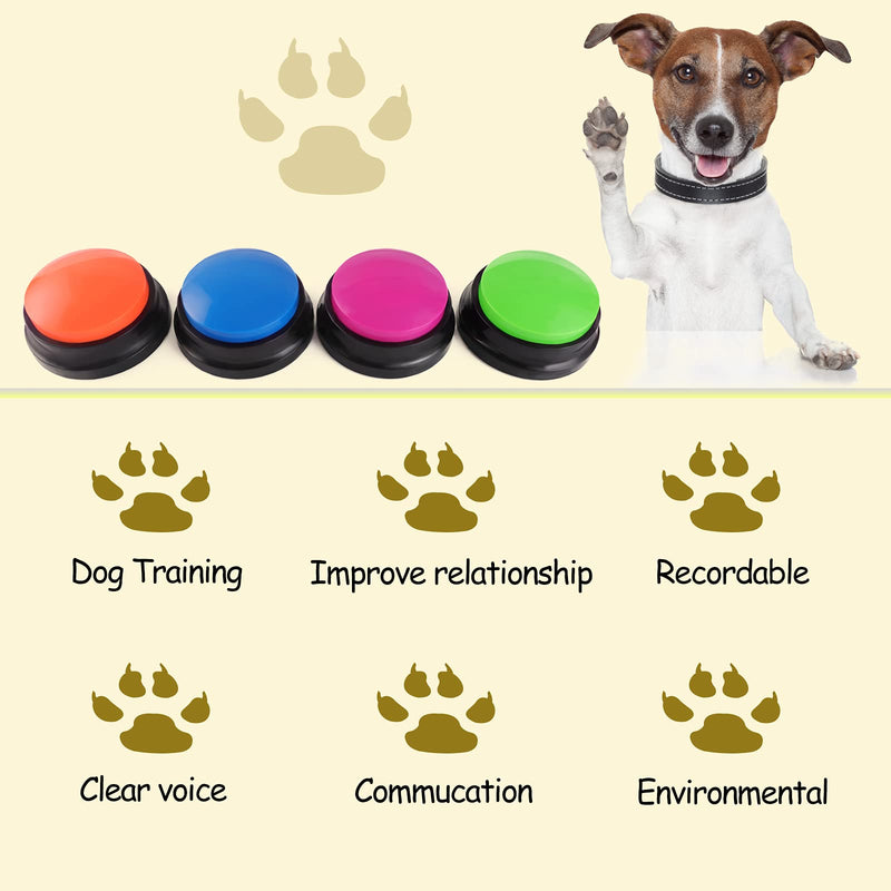 Voice Recording Button, Dog Buttons for Communication Pet Training Buzzer, 30 Second Record & Playback, Funny Gift for Study Office Home 4 Packs (Rose Red + Dark Blue + Green + Orange) - PawsPlanet Australia