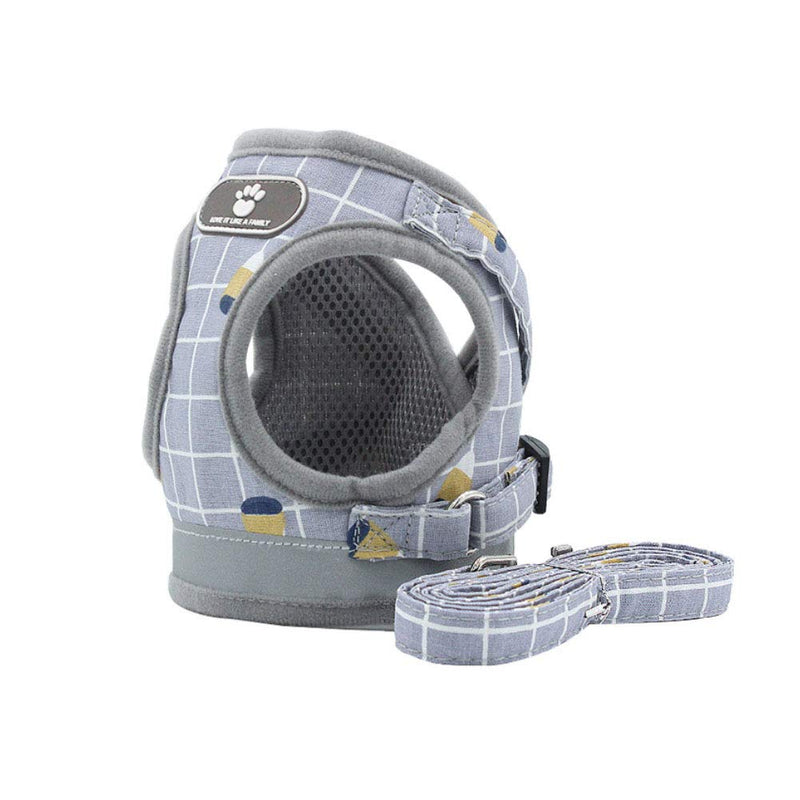 FEimaX Dog Harness and Leash Set, No-Pull Breathable Soft Mesh Puppy Vest Harness Reflective Adjustable Pet Harnesses for Small Medium Dogs and Cats - Outdoor Easy Control for Walking Plaid Grey XS (Chest 10.2-11.4'') - PawsPlanet Australia